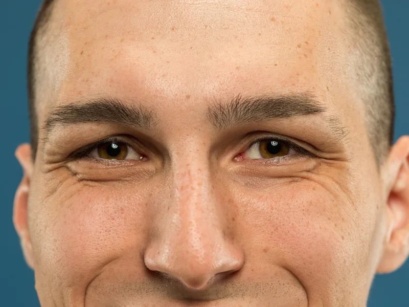 o rosto de um homem com olheiras