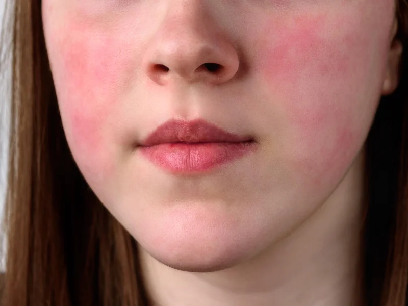 manifestações de rubro - vermelhidão no rosto de uma mulher