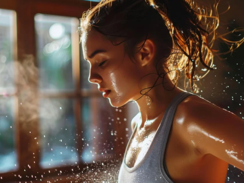 mulher suada enquanto treina