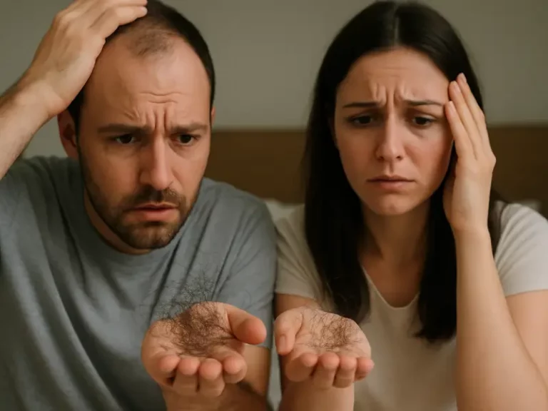homem e mulher com queda de cabelo