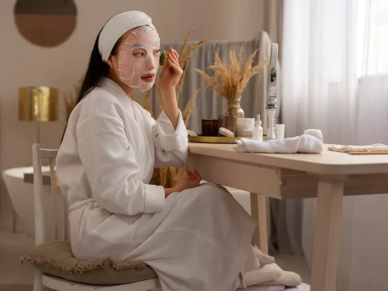 mulher a aplicar mascara facial