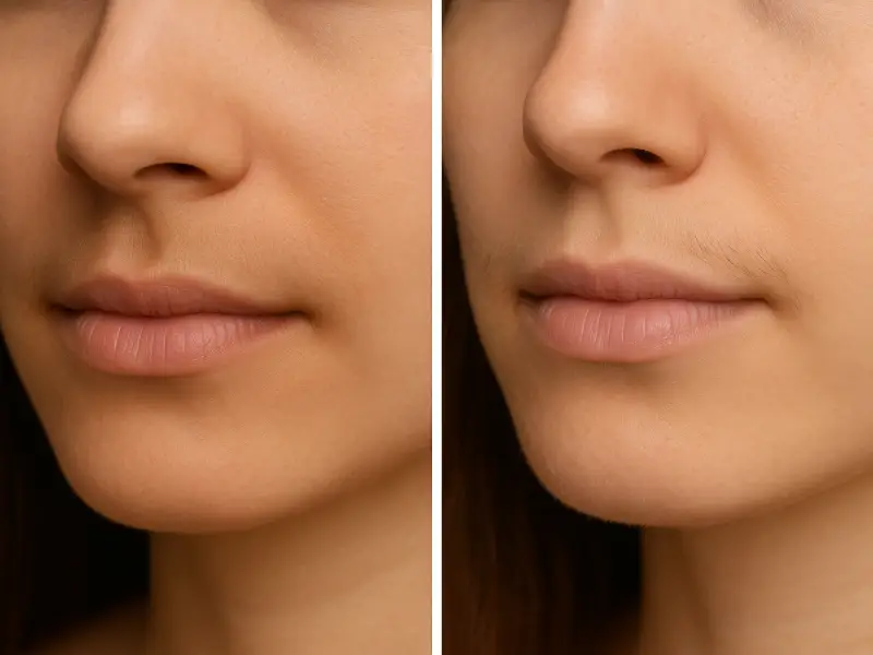 mulher com buço escuro vs mulher com buço com pelos