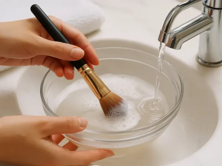 lavar pincel de maquilhagem com água